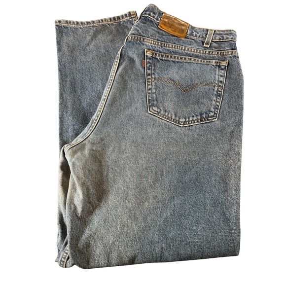 Vintage Levi's 545 Brown Tab Jeans Mens Size 42x32 Loose Fit Blue Denim 90s - Picture 1 of 10